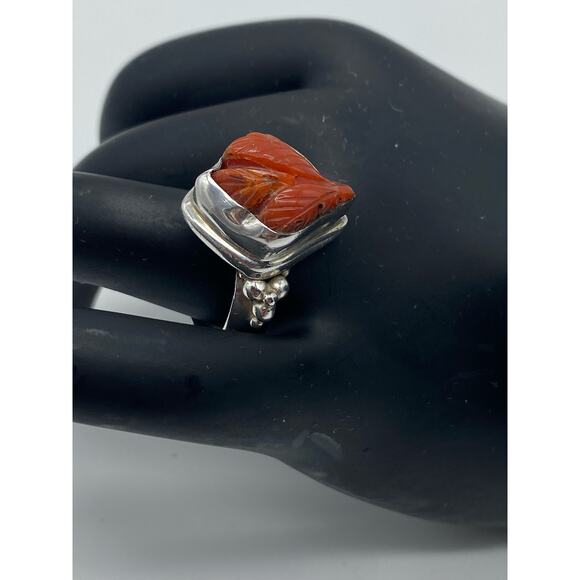 Raw coral‎ signed MC 925 Sterling Silver ring Statement ring - Picture 2 of 4